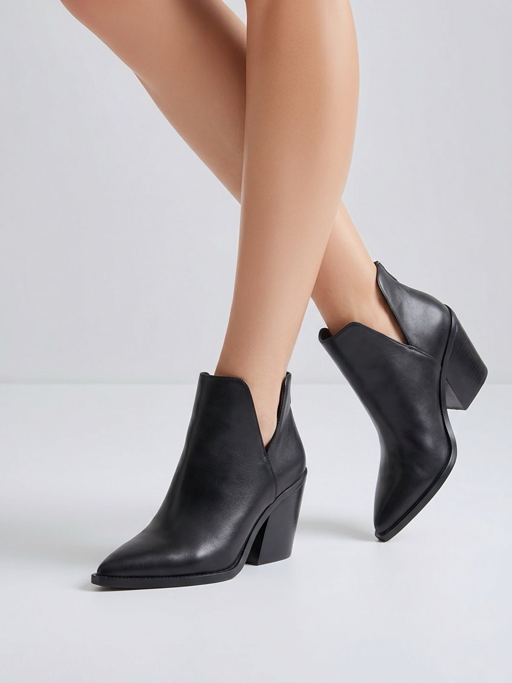 Vince Camuto Black Leather Pointed Ankle Booties with Back Zip - Picture 3 of 7